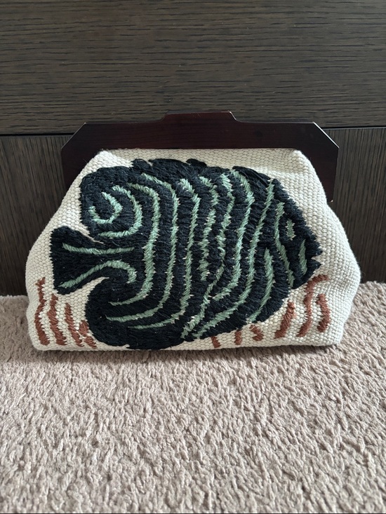 Zara Handbags - Zara Cream Woven Evening Clutch with Wood-Accent Frame